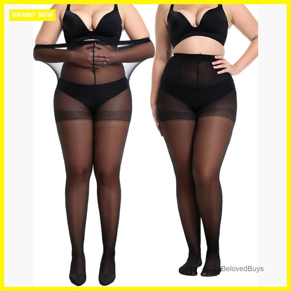 Plus Size Sheer Pantyhose 2-Pack Control Top Reinforced Toes 20D